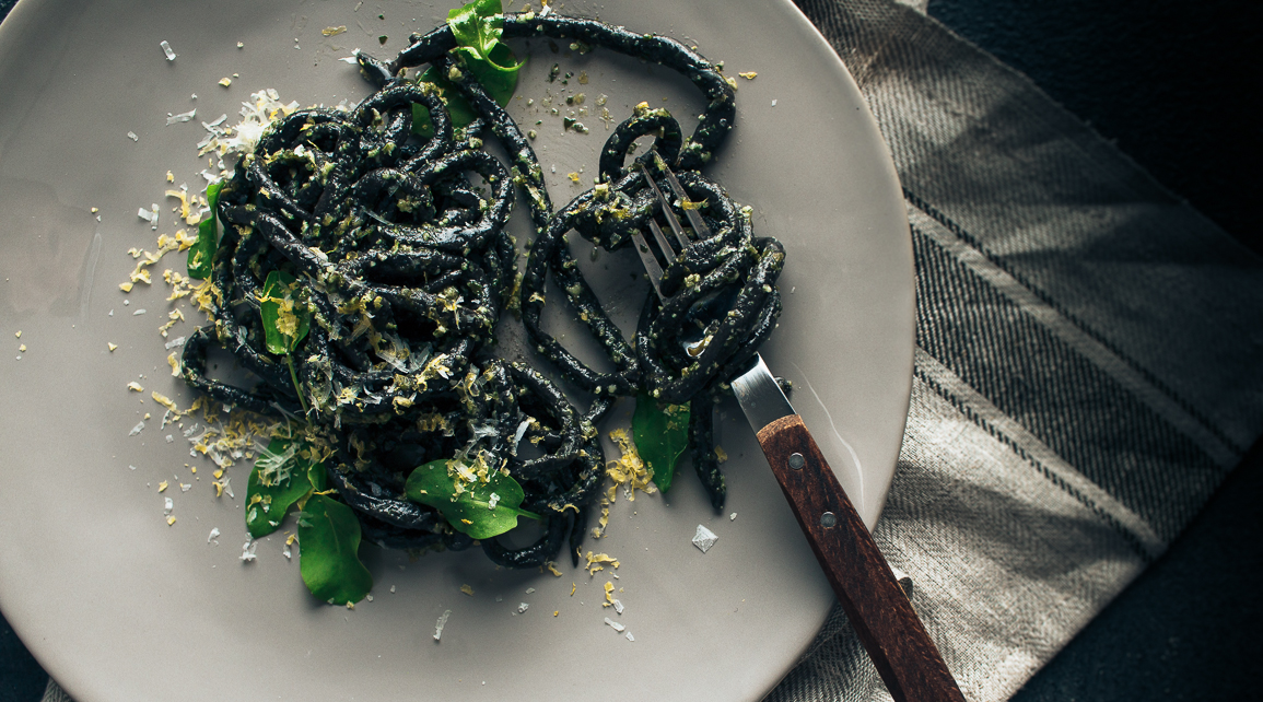 Sorrel Pesto with Homemade Squid Ink Pici | Recipe from I Will Not Eat Oysters