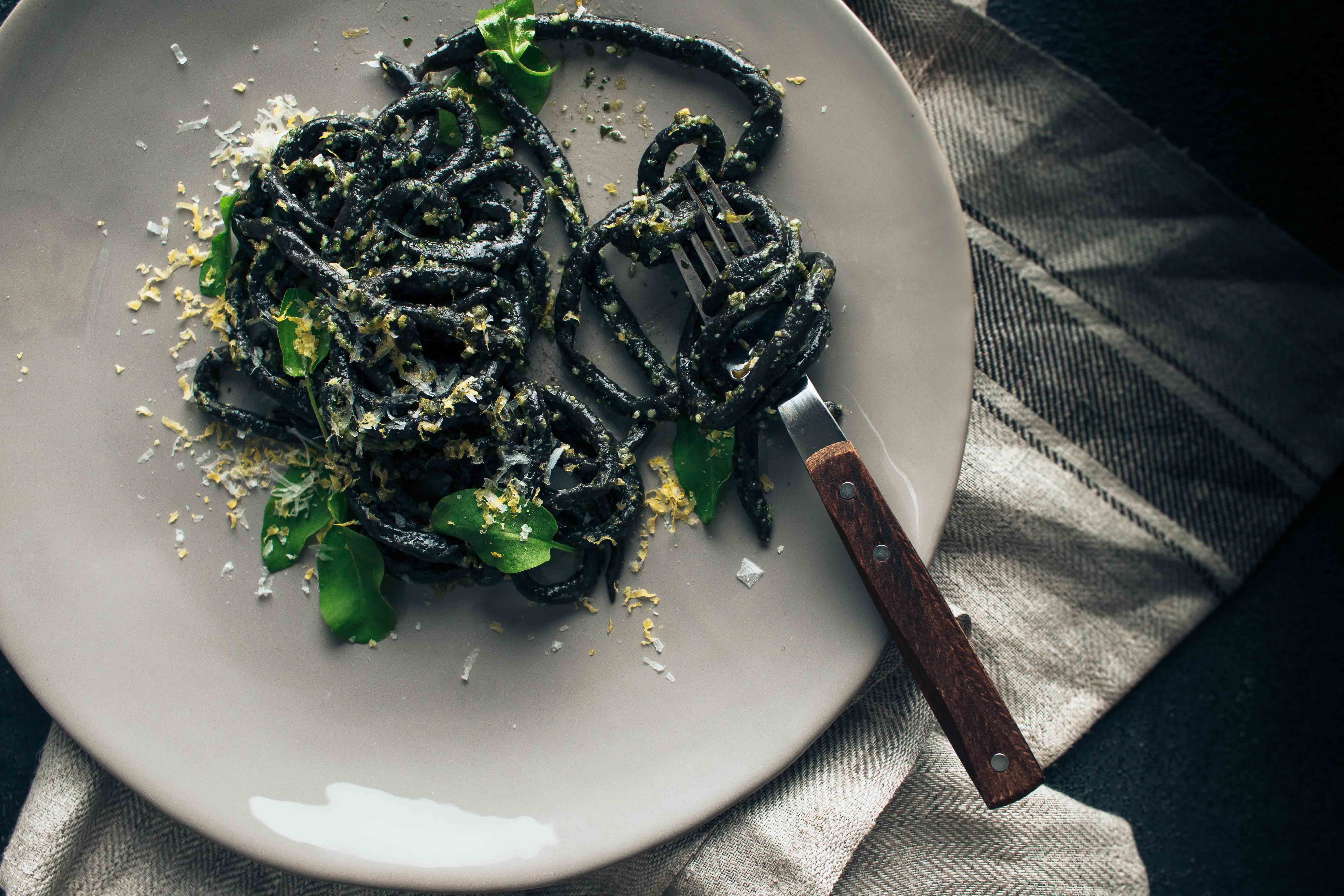 Sorrel Pesto with Homemade Squid Ink Pici | Recipe from I Will Not Eat Oysters