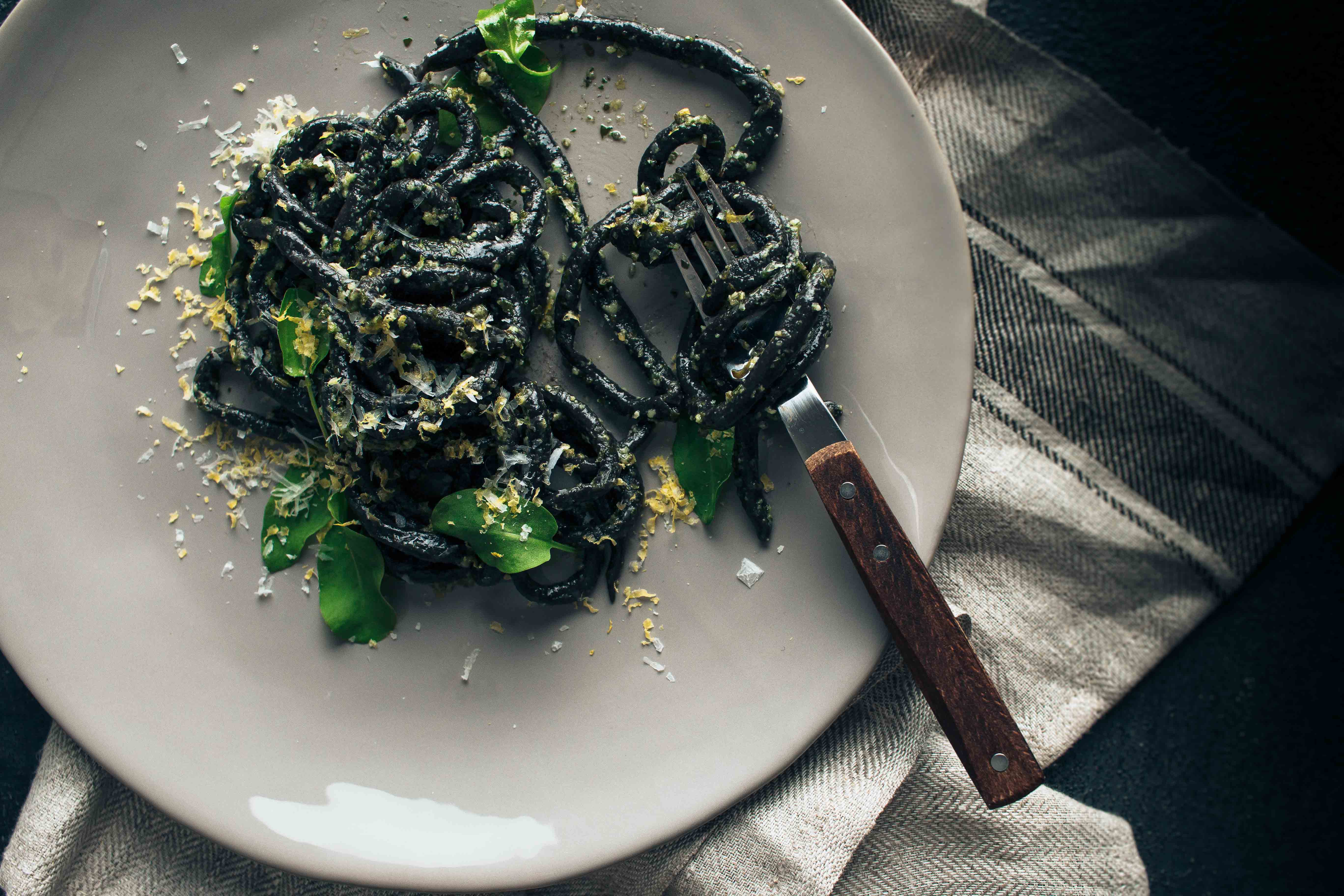 Sorrel Pesto Squid Ink Pici | I Will Not Eat Oysters