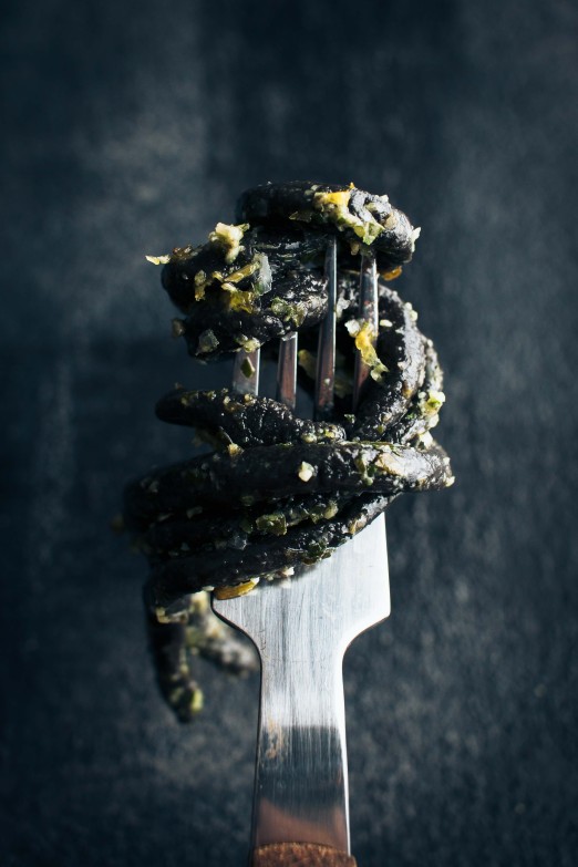 Sorrel Pesto with Homemade Squid Ink Pici | Recipe from I Will Not Eat Oysters