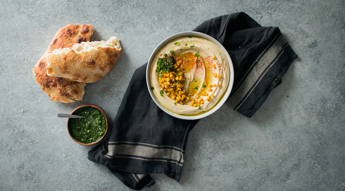 Hummus with Smoked Paprika Corn and Schug |Recipe from I Will Not Eat Oysters