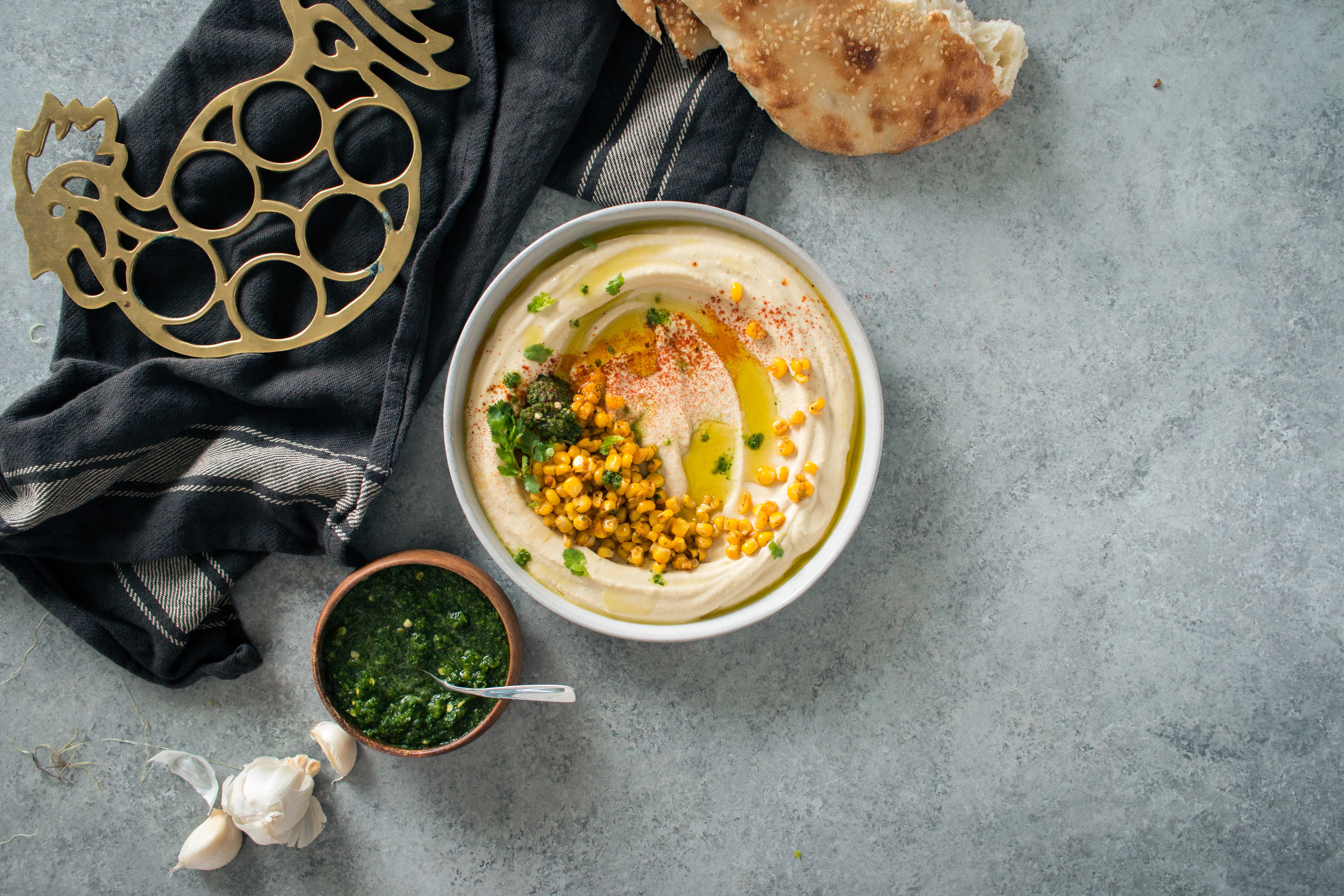 Hummus with Smoked Paprika Corn and Schug |Recipe from I Will Not Eat Oysters
