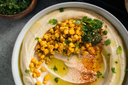 Hummus with Smoked Paprika Corn and Schug |Recipe from I Will Not Eat Oysters