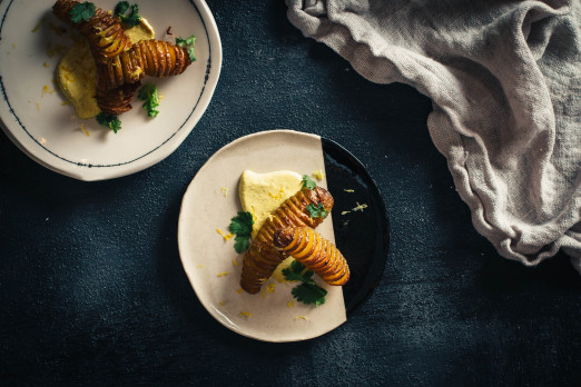 Hasselback Fingerlings & Curry Yogurt | Recipe from I Will Not Eat Oysters