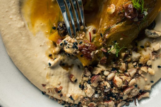 Braised Fennel with Saffron and Raisins over Hummus with Dukkah | Recipe from I Will Not Eat Oysters