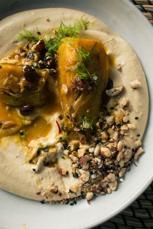 Braised Fennel with Saffron and Raisins over Hummus with Dukkah | Recipe from I Will Not Eat Oysters