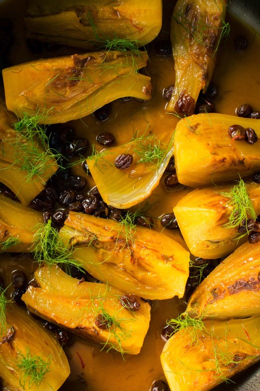 Braised Fennel with Saffron and Raisins over Hummus with Dukkah | Recipe from I Will Not Eat Oysters
