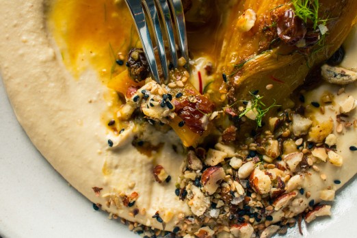Braised Fennel with Saffron and Raisins over Hummus with Dukkah | Recipe from I Will Not Eat Oysters
