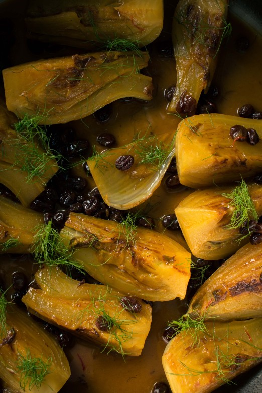 Braised Fennel with Saffron and Raisins over Hummus with Dukkah | Recipe from I Will Not Eat Oysters