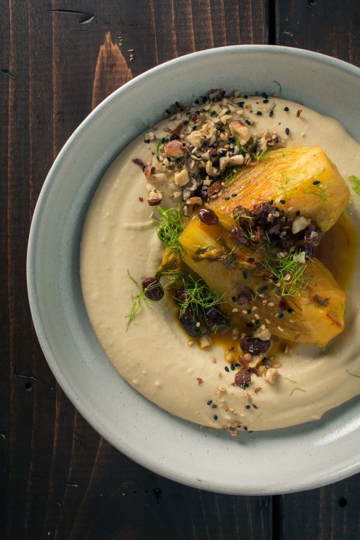 Braised Fennel with Saffron and Raisins over Hummus with Dukkah | Recipe from I Will Not Eat Oysters