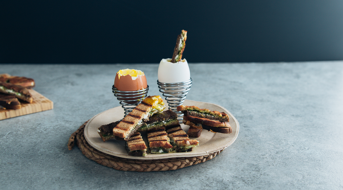 Dippy Eggs & Spicy Feta Provolone Soldiers