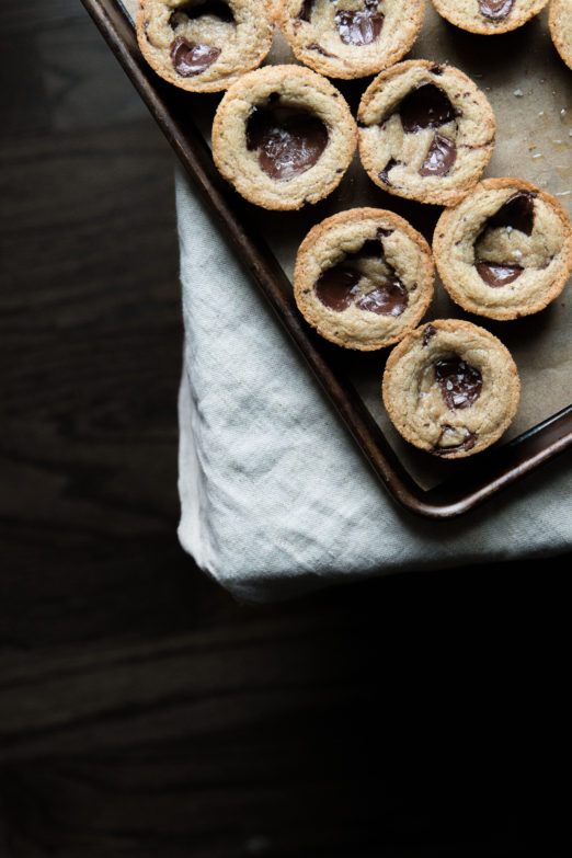 Brown Butter Tahini Rye Chocolate Chip Cookie Cups from Danielle at I Will Not Eat Oysters