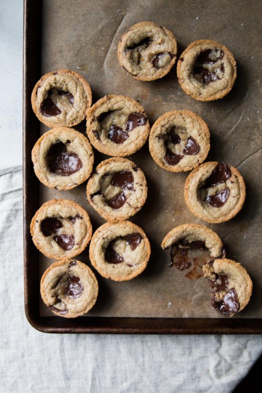 Brown Butter Tahini Rye Chocolate Chip Cookie Cups from Danielle at I Will Not Eat Oysters