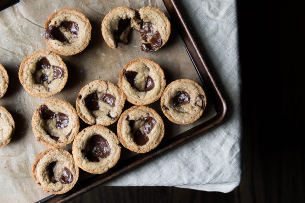 Brown Butter Tahini Rye Chocolate Chip Cookie Cups from Danielle at I Will Not Eat Oysters