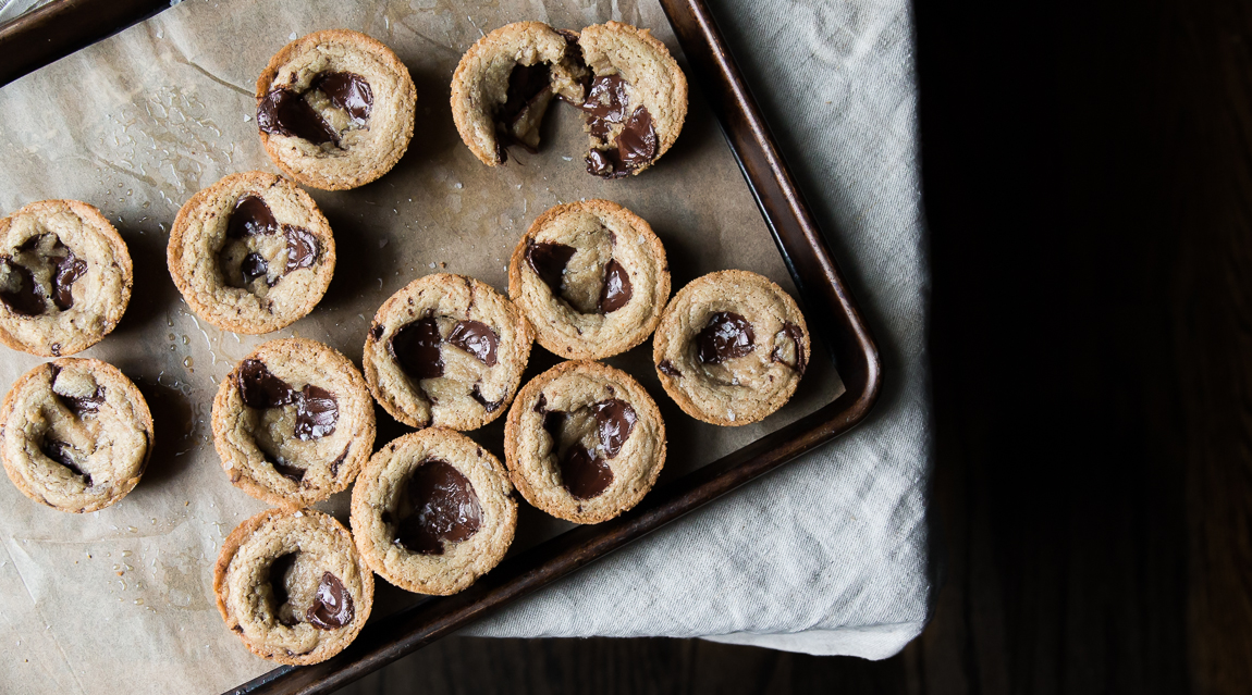 Brown Butter Tahini Rye Chocolate Chip Cookie Cups from Danielle at I Will Not Eat Oysters