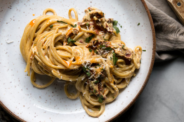 Spaghetti with Coconut Milk, Curry, and Sun-Dried Tomatoes | Recipe from Danielle at I Will Not Eat Oysters