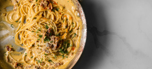 Spaghetti with Coconut Milk, Curry, and Sun-dried Tomatoes | Recipe from Danielle at I Will Not Eat Oysters