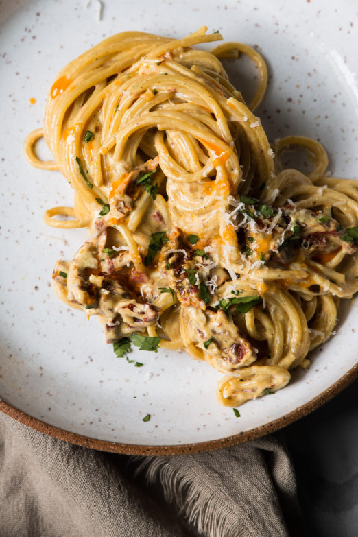 Spaghetti with Coconut Milk, Curry, and Sun-dried Tomatoes | Recipe from Danielle at I Will Not Eat Oysters