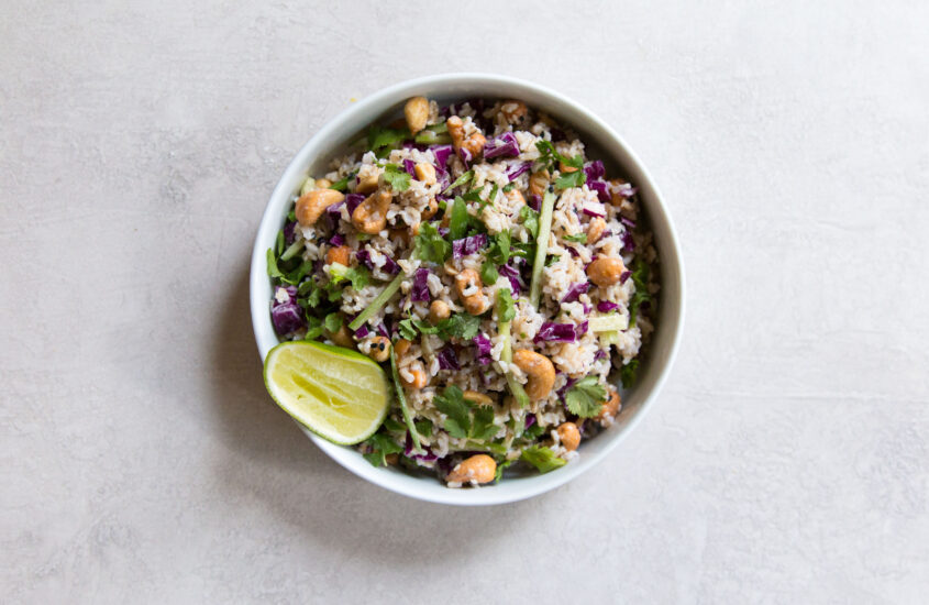 Brown Rice Salad with tahini soy dressing