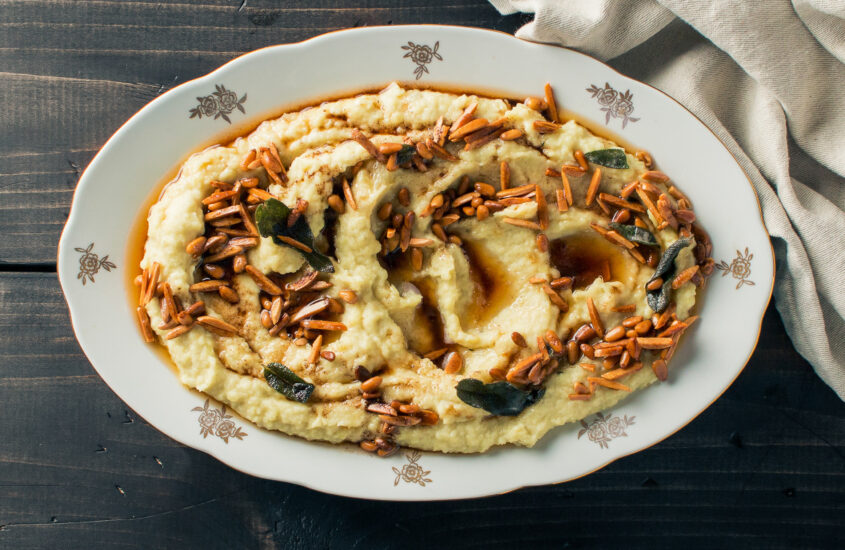 White Sweet Potato Mash with Brown Butter Almonds