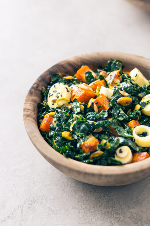 Kale Salad with Smokey Sweet Potatoes and Turmeric Tahini Dressing