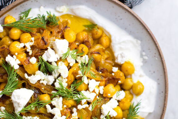 Quick Turmeric Chickpeas with Labne and Feta