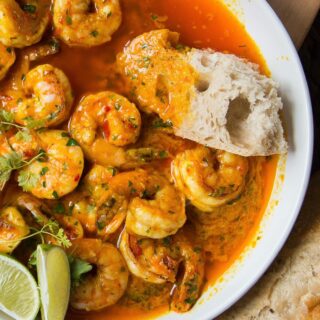 Dinner inspo: Harissa Lime Buttered Shrimp. The sauce is made with a flavor packed compound butter. When adding the butter, you immediately turn the heat off and slowly melt it over the shrimp. This creates a luxurious, rich sauce from the butter. Just keep swirling that pan til the sauce is glossy and coats the shrimp beautifully! Sop up every last bit of this with good, crusty baguette.

7 oz unsalted butter, softened to room temp
¼ cup Harissa
4 cloves garlic, grated on microplane
3 tbsp chopped parsley
1 1/2 tsp kosher salt
1 tsp turmeric
1 tsp smoked paprika
Zest from 1 lime
Juice from 1 lime

2 tbsp unsalted butter
2 tbsp olive oil
1 lb shrimp, peeled and deveined
Kosher salt
Lime wedges
Flakey Salt
Chopped parsley or French herbs
Baguette

Make the compound butter: Mix the butter, harissa, garlic, parsley, salt, turmeric, smoked paprika, lime zest & juice using an electric mixer or by hand if the butter is soft enough.

In a large skillet, heat butter & oil over med heat until the butter is bubbling. Add shrimp in 1 layer, making sure not to crowd the pan, in batches if needed. Sear the shrimp for 1 min until opaque on the first side, flip & sear for another 30 secs. Season well w/ salt. Add harissa compound butter to the pan & immediately turn the heat off. Stir & swirl the pan until all butter has melted & forms a rich sauce that coats the shrimp. Plate & garnish with flakey salt, lime, & chopped parsley. Serve w/ baguette.

If you have left over compound butter, roll it up in some parchment & keep in the fridge to toss with pasta, melt over fish, or even w/ steamed vegetables!
#butter #dinnerideas #easyrecipes #shrimp #sauce #quickdinner #weeknightdinner #recipereels #recipeoftheday